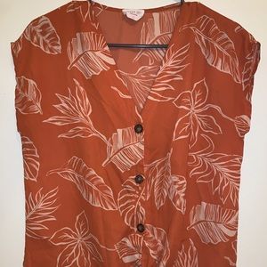Orange lightweight summer blouse with tie